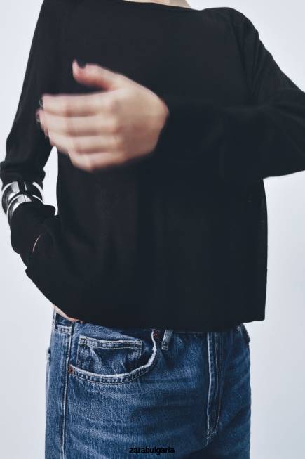 Zara облекло 66FT878 Жени основен плетен пуловер черен