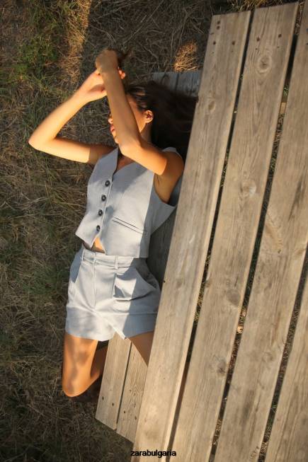 Zara облекло 66FT139 Жени ушита жилетка сиво