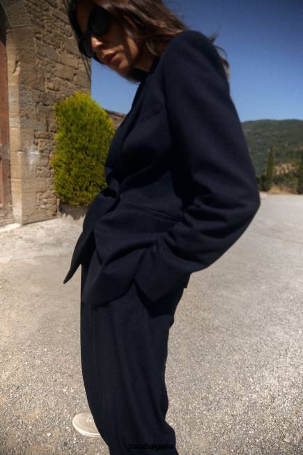 Zara облекло 66FT140 Жени двуредно сако тъмносин