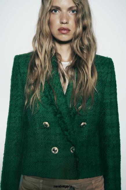 Zara облекло 66FT141 Жени протрито двуредно сако зелено