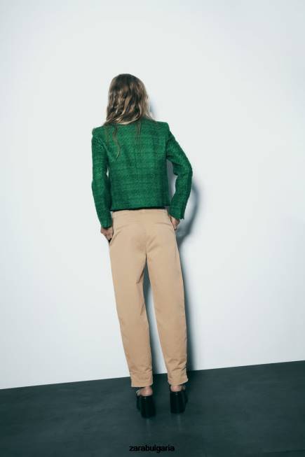 Zara облекло 66FT141 Жени протрито двуредно сако зелено