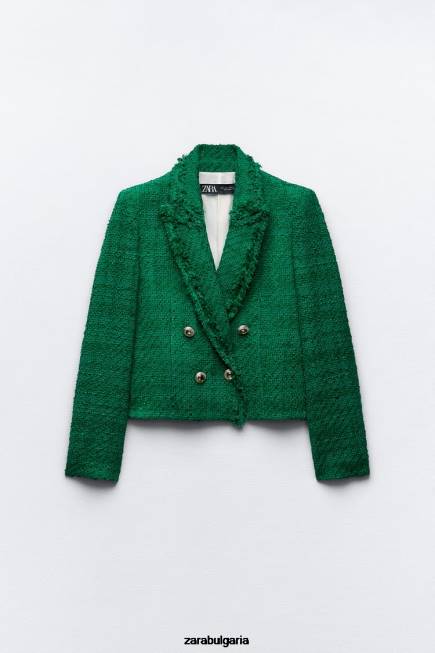 Zara облекло 66FT141 Жени протрито двуредно сако зелено