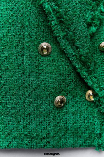 Zara облекло 66FT141 Жени протрито двуредно сако зелено