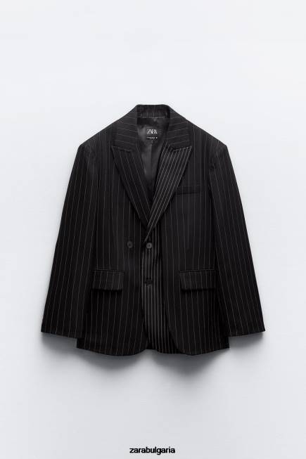 Zara облекло 66FT142 Жени огромен сако на райе черен