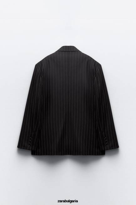 Zara облекло 66FT142 Жени огромен сако на райе черен