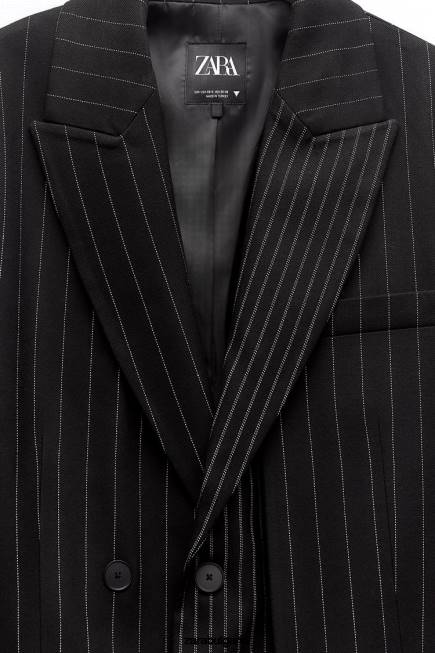 Zara облекло 66FT142 Жени огромен сако на райе черен