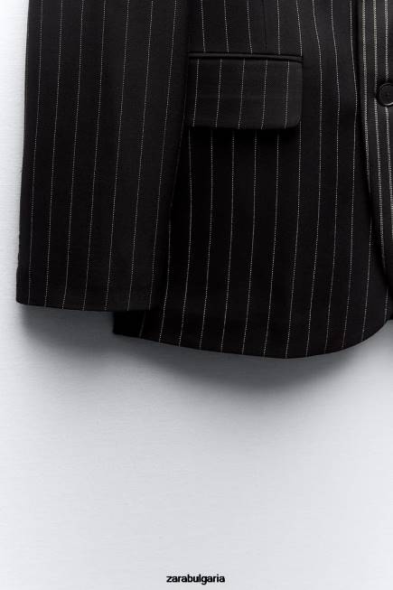 Zara облекло 66FT142 Жени огромен сако на райе черен