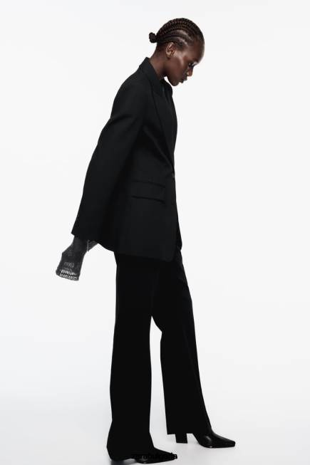 Zara облекло 66FT144 Жени втален блейзър с шевове черен