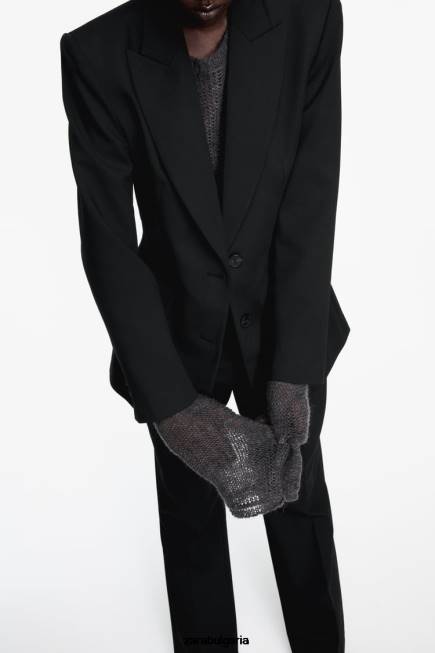 Zara облекло 66FT144 Жени втален блейзър с шевове черен