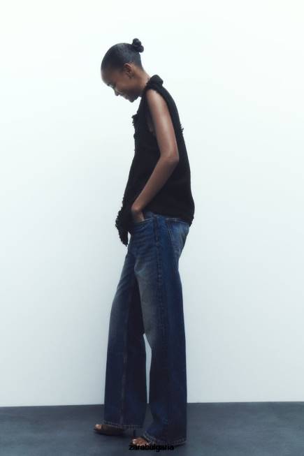 Zara облекло 66FT147 Жени жилетка с протрита тапицерия черен