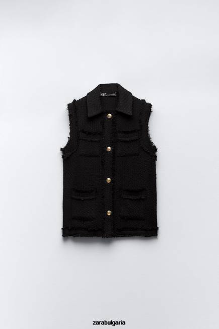 Zara облекло 66FT147 Жени жилетка с протрита тапицерия черен