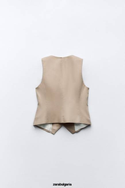 Zara облекло 66FT150 Жени жилетка от ленена смес пясък