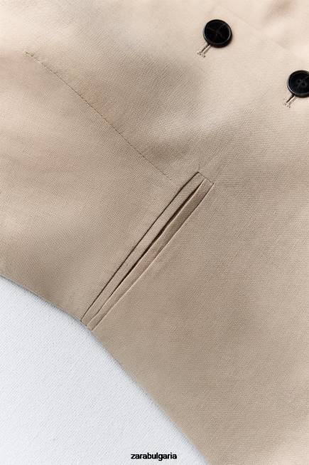 Zara облекло 66FT150 Жени жилетка от ленена смес пясък