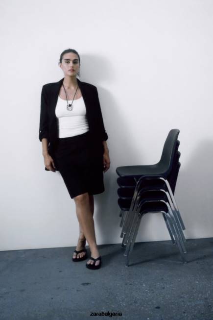 Zara облекло 66FT155 Жени блейзър с навити ръкави черен
