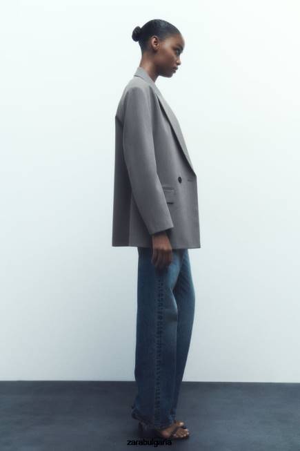 Zara облекло 66FT156 Жени голямо двуредно сако сив мергел