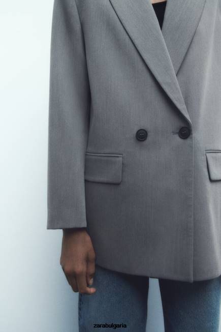 Zara облекло 66FT156 Жени голямо двуредно сако сив мергел