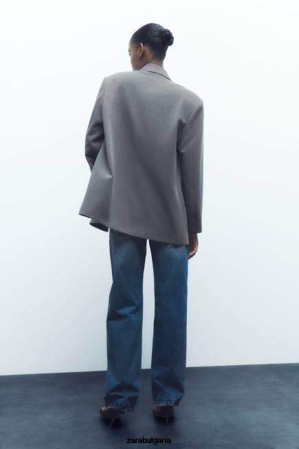 Zara облекло 66FT156 Жени голямо двуредно сако сив мергел