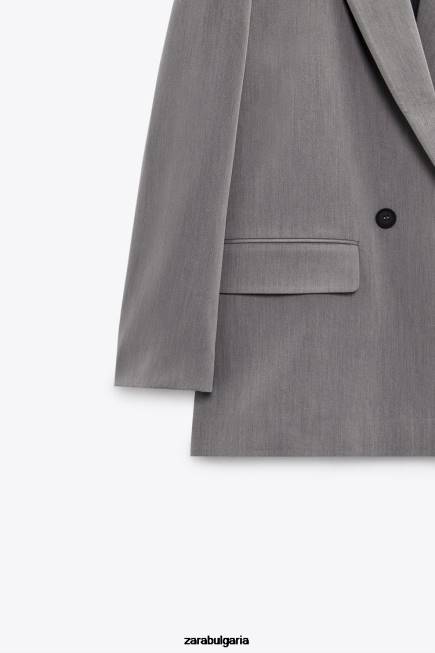 Zara облекло 66FT156 Жени голямо двуредно сако сив мергел