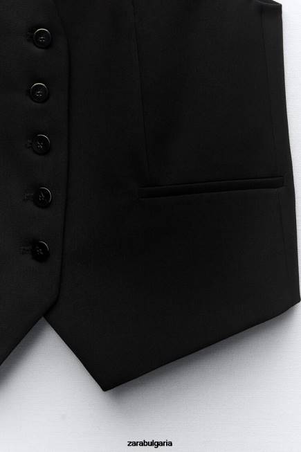 Zara облекло 66FT158 Жени ушита жилетка черен