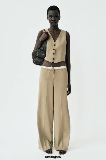 Zara облекло 66FT161 Жени вталена жилетка лека камила