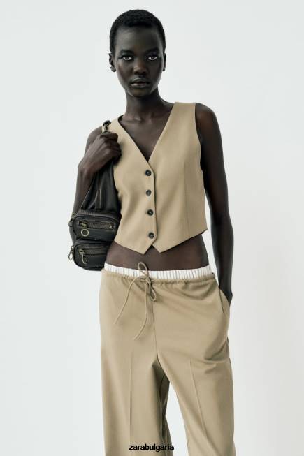 Zara облекло 66FT161 Жени вталена жилетка лека камила