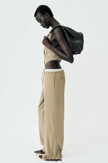 Zara облекло 66FT161 Жени вталена жилетка лека камила