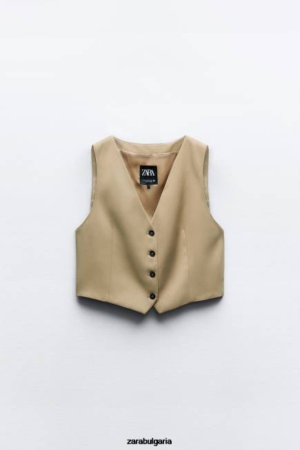 Zara облекло 66FT161 Жени вталена жилетка лека камила
