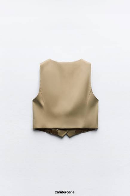 Zara облекло 66FT161 Жени вталена жилетка лека камила