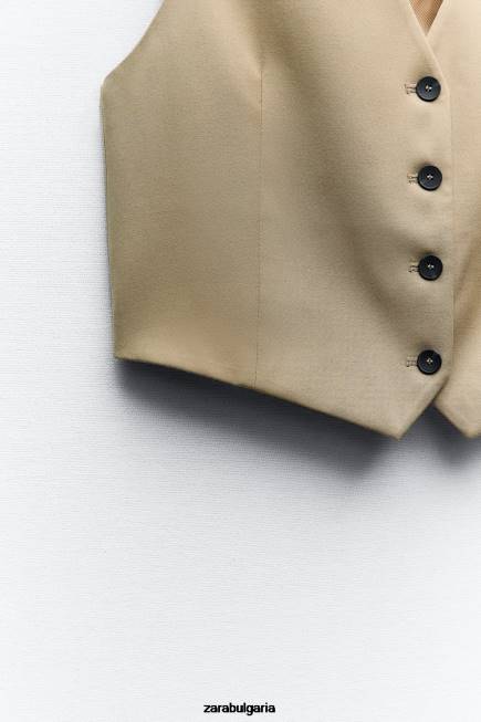 Zara облекло 66FT161 Жени вталена жилетка лека камила