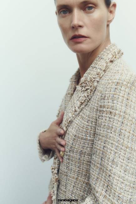 Zara облекло 66FT162 Жени двуредно яке с текстурирана тъкан многоцветен