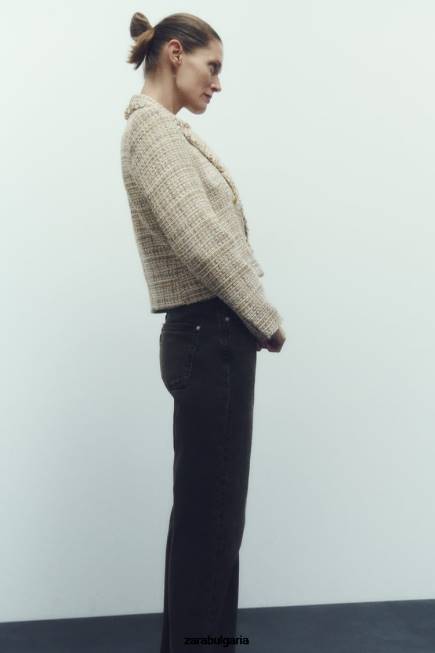 Zara облекло 66FT162 Жени двуредно яке с текстурирана тъкан многоцветен