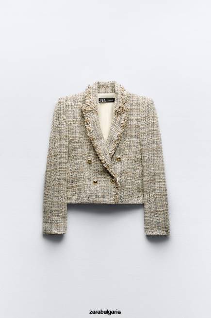 Zara облекло 66FT162 Жени двуредно яке с текстурирана тъкан многоцветен