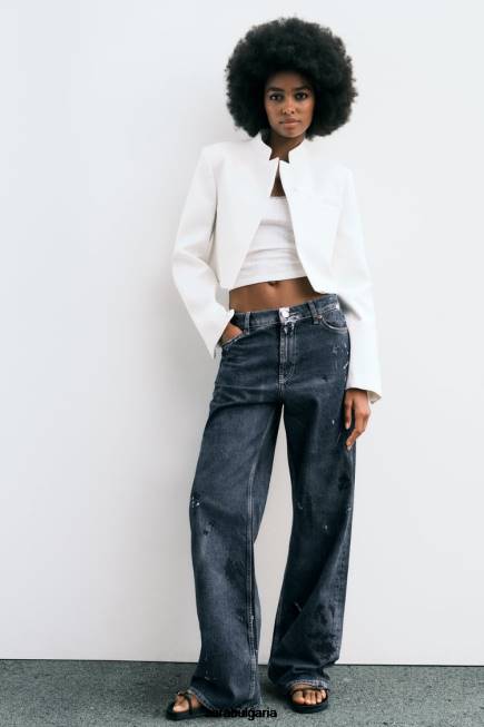 Zara облекло 66FT163 Жени съко блейзър бяла стрида