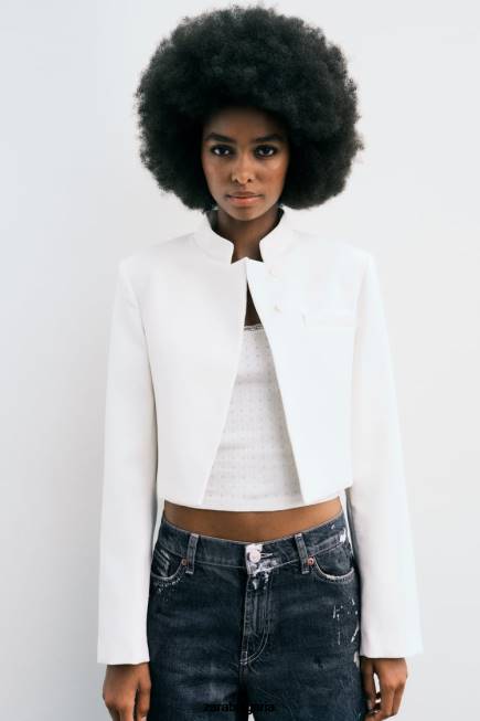 Zara облекло 66FT163 Жени съко блейзър бяла стрида