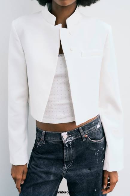 Zara облекло 66FT163 Жени съко блейзър бяла стрида