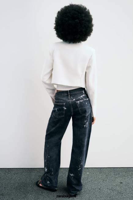 Zara облекло 66FT163 Жени съко блейзър бяла стрида