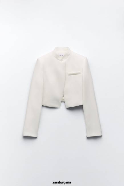 Zara облекло 66FT163 Жени съко блейзър бяла стрида