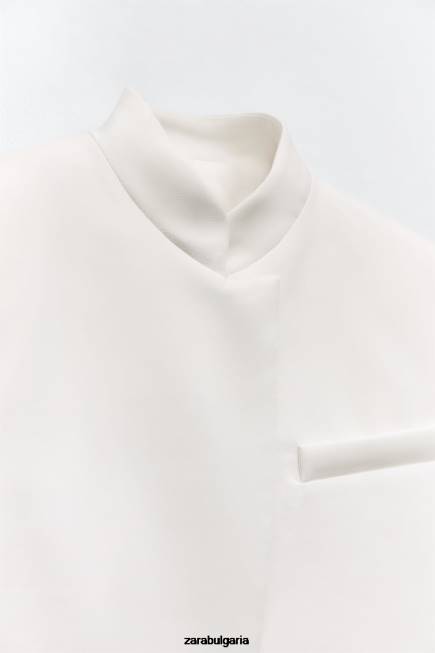 Zara облекло 66FT163 Жени съко блейзър бяла стрида