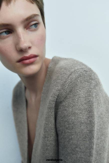 Zara облекло 66FT164 Жени вълнен блейзър с пеплум сиво