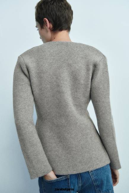 Zara облекло 66FT164 Жени вълнен блейзър с пеплум сиво