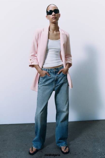 Zara облекло 66FT170 Жени блейзър с навити ръкави розово