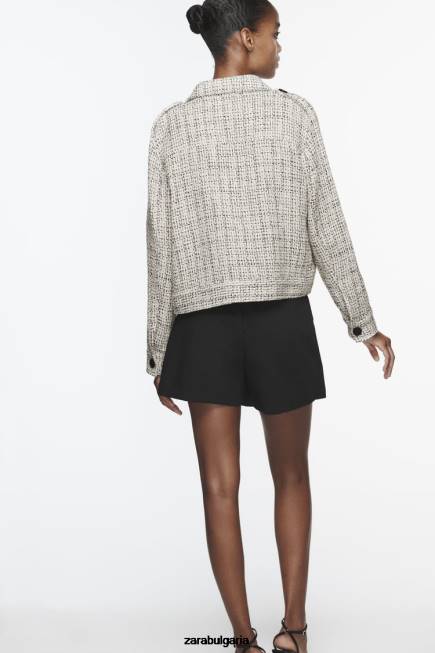 Zara облекло 66FT172 Жени структуриран блейзър с джобове екрю/черно