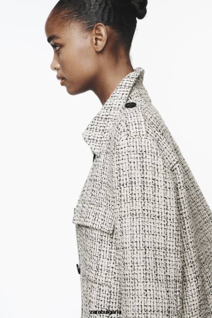 Zara облекло 66FT172 Жени структуриран блейзър с джобове екрю/черно