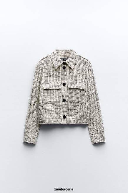 Zara облекло 66FT172 Жени структуриран блейзър с джобове екрю/черно