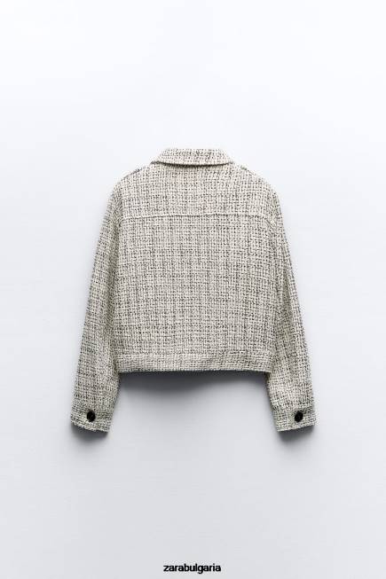 Zara облекло 66FT172 Жени структуриран блейзър с джобове екрю/черно