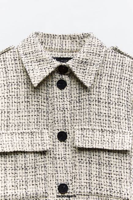 Zara облекло 66FT172 Жени структуриран блейзър с джобове екрю/черно