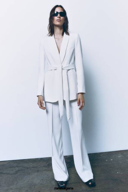 Zara облекло 66FT174 Жени смокинг яке с колан екрю