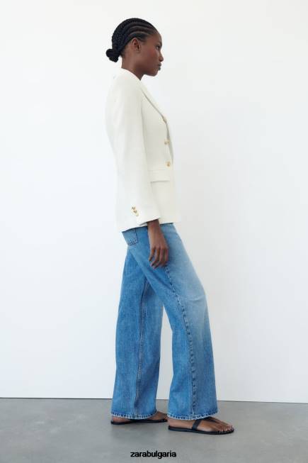 Zara облекло 66FT175 Жени двуредно яке с текстурирана тъкан бяла стрида