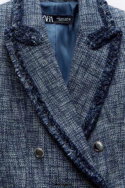 Zara облекло 66FT181 Жени текстуриран къс блейзър тъмносин