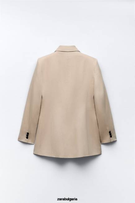 Zara облекло 66FT183 Жени двуредно сако от ленена смес пясък